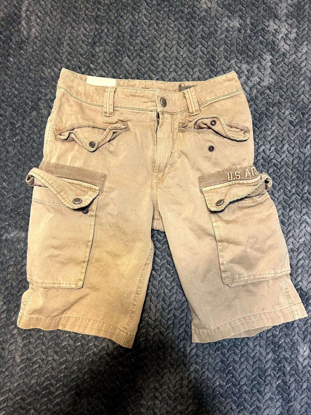 Vintage Mens Cargo Shorts Small Beige US Army Utility Pocket Military Rugged